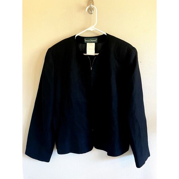 Vintage VTG Harve Benard Classic Black Linen Blend Full Zip Jacket Womens 14 - Picture 1 of 5